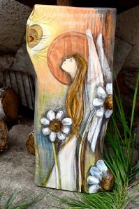 Anioł Promiennego Serca | Ręcznie malowany na desce | Prezent dla Rodziców lub kogoś, czyje serce zawsze ma promienny blask